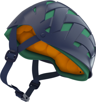 Ao contrário dos tradicionais capacetes, o Rockwell utiliza pequenas bolsas plásticas deformáveis para proteger a caixa craniana