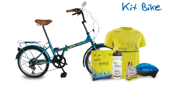 Kit Bike: Bike, sacolinha de nylon, número de identificação, medalha de participação (pós evento), camiseta, squeeze e capacete