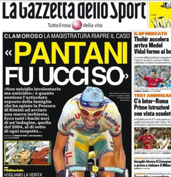 Capa do jornal italiano La Gazzetta dello Sport: "Não foi suicídio involuntário, mas homicídio"
